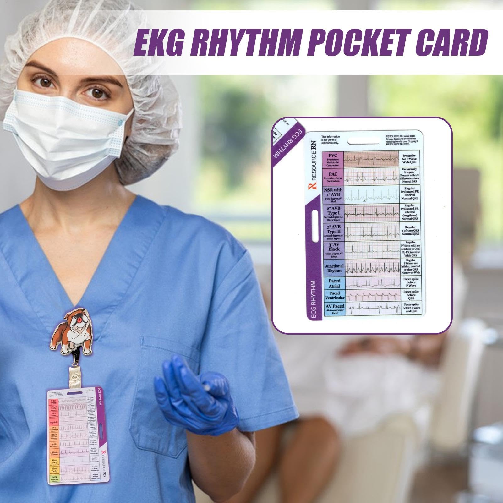 Tarjetas de bolsillo ECG, calibradores de ECG, para enfermeras, tarjetas de bolsillo de tasa de ECG, calibradores de ECG, tarjeta de bolsillo de ritmo ECG/ECG, tarjeta de de