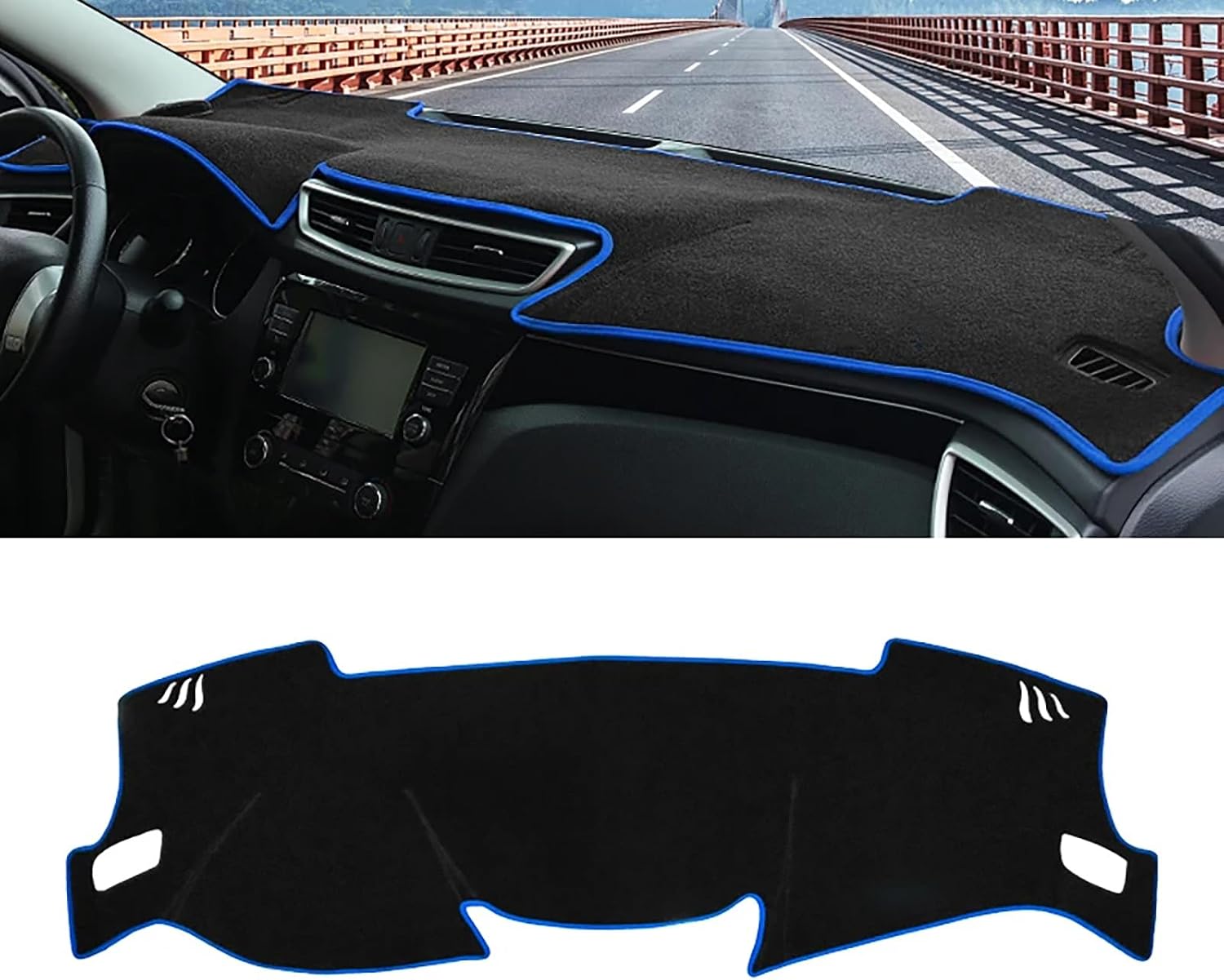 Car Dashboard Cover - for Nissan Qashqai J11 2014 2015 2016 2017 2018 2019 2020 - Non-Slip Dash Mat Dashboard Cover Sunshade Automotive Accessories,RHD-A/Black Side