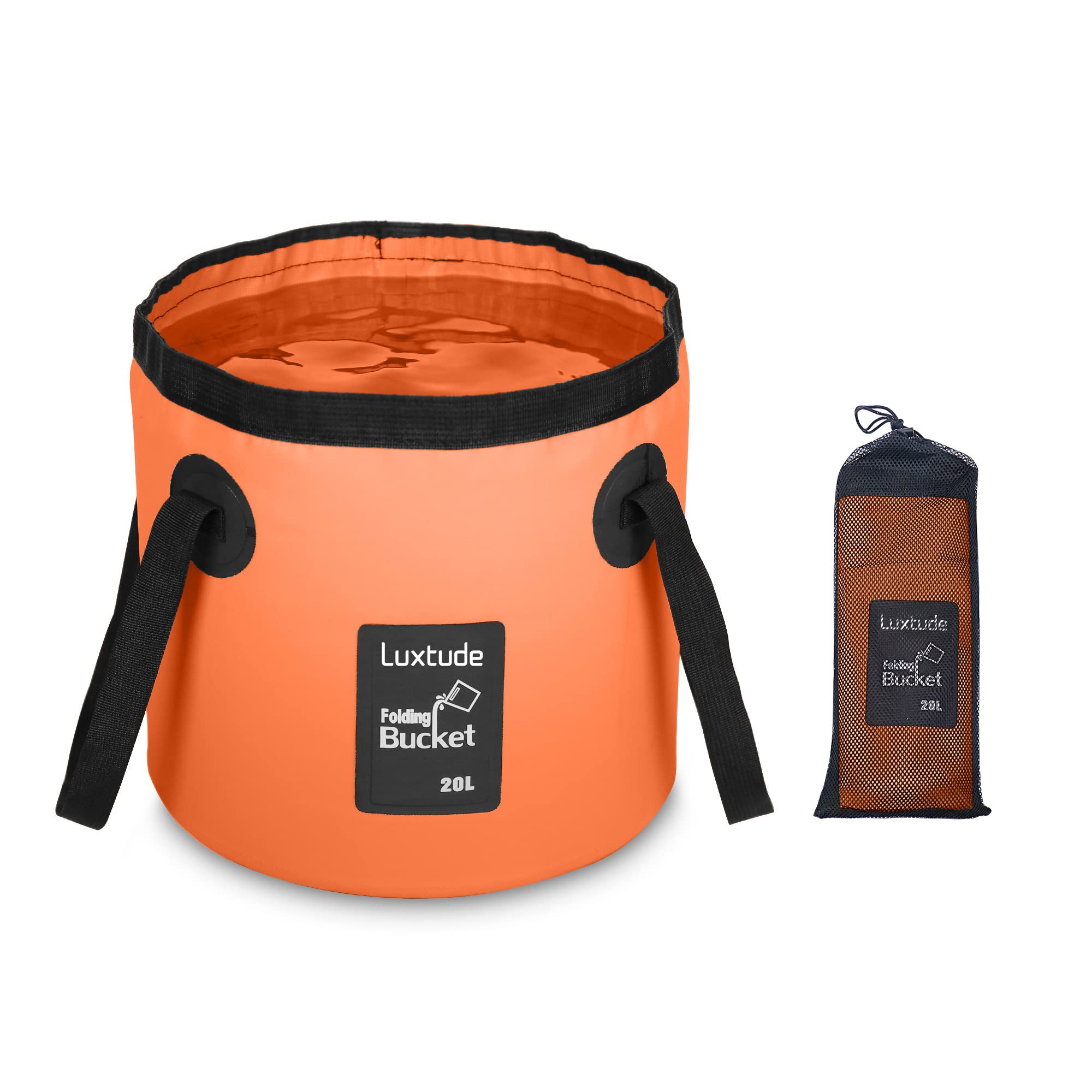 Luxtude Collapsible Bucket with Handle, 5 Gallon Bucket(20L), Portable Camping Bucket, Ultra Lightweight Outdoor Basin Fishing Bucket, Folding Bucket for Fishing, Camping, Hiking, Car Washing (Orange