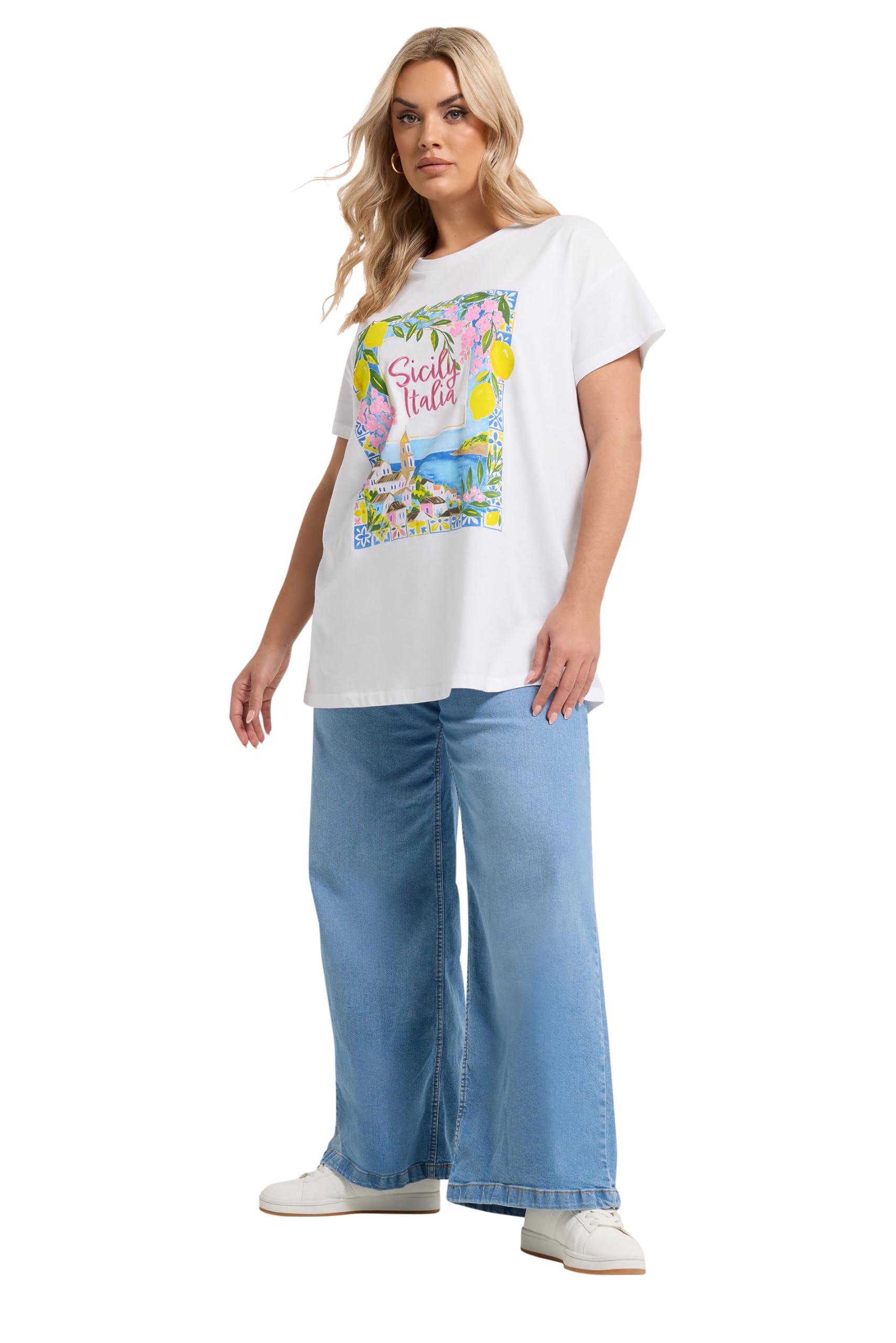 Yours Women's White 'Sicily Italia' Graphic T-Shirt In | : 22/24