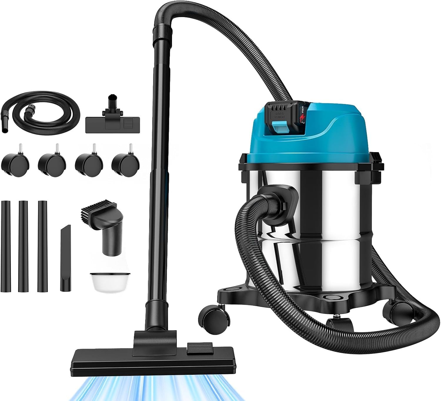 Aspirador en seco y húmedo con batería para Makita de 18 V, batería de 18 KPA de 15 litros, para taller o coche, sin batería (azul)