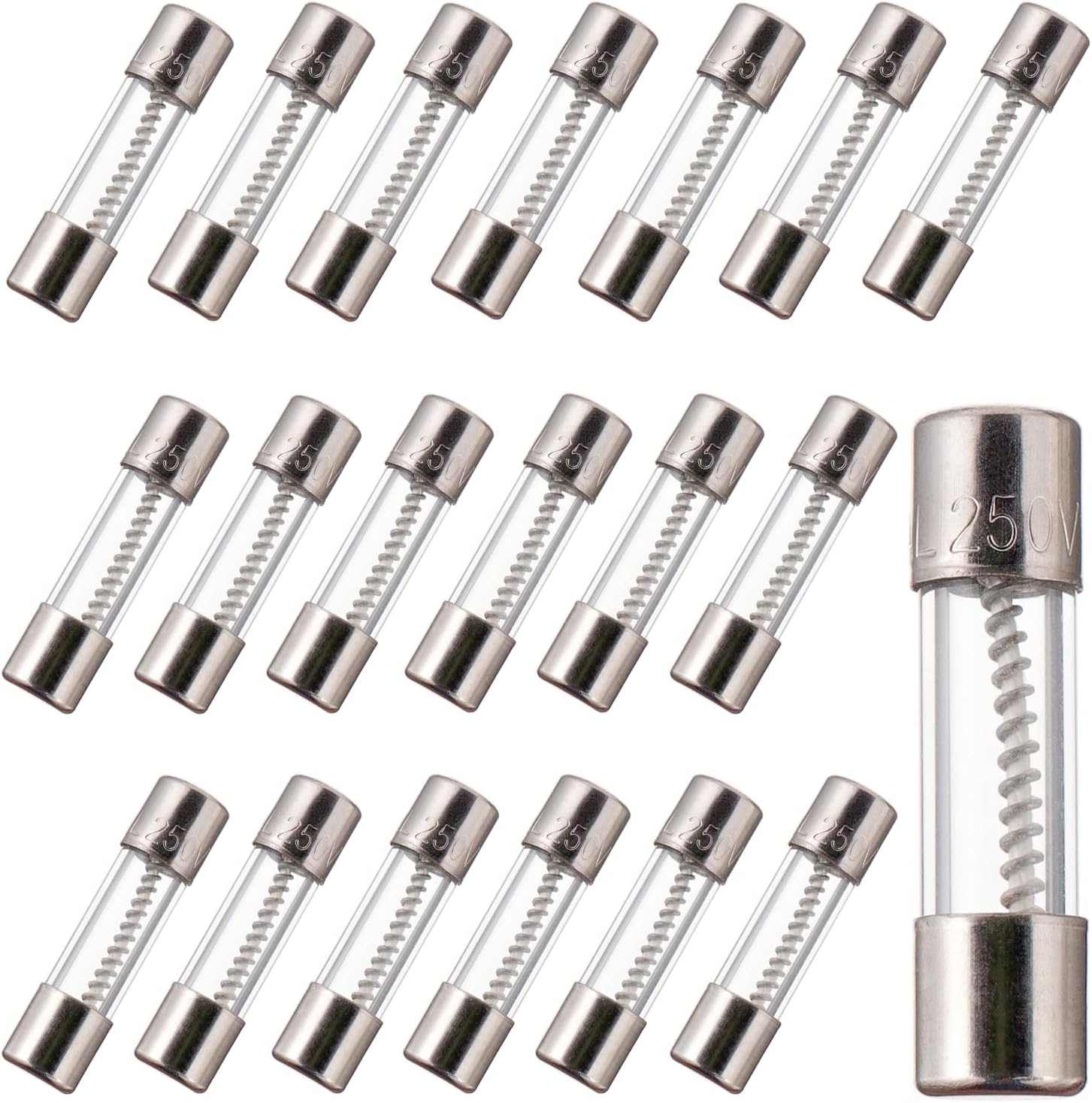 BOJACK T4AL250V 5x20mm 4A 250V Slow Blow Fuses 4 Amp 250 Volt 0.2 x 0.78 Inch Glass Tube Time-delay Fuses(Pack of 20 Pcs)