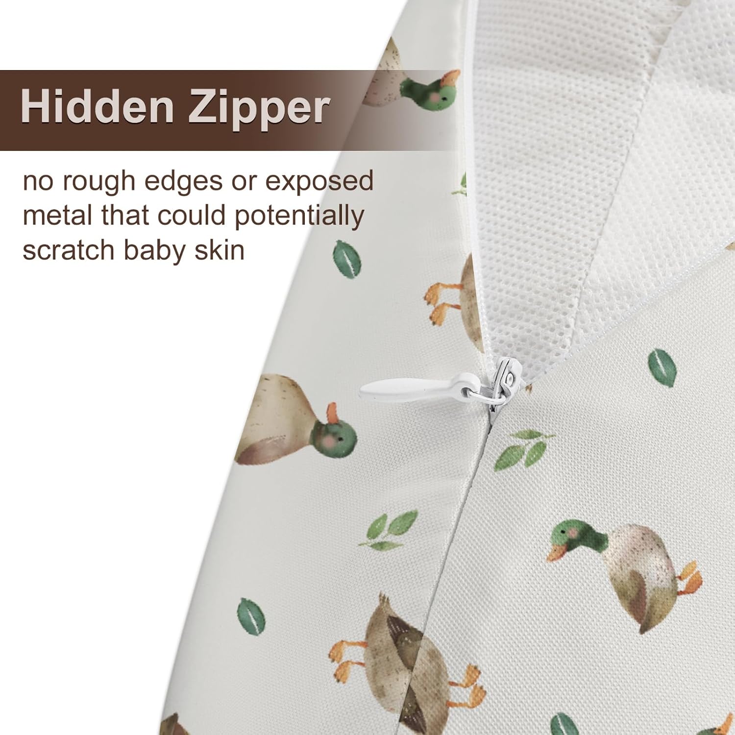 Cartoon Mallard Duck Leaves Pattern Nursing Pillow Cover, Unisex Cute Ducks Removable Breastfeeding Pillowcase Slipcover for Baby Girls Boys Newborns Toddlers, Cover Only