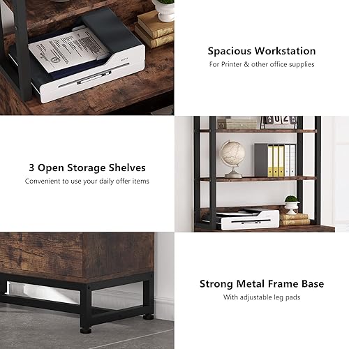 Miniatura 7 de Tribesigns Archivador vertical de 2 cajones con cerradura y estantería, tamaño carta, archivador moderno grande, soporte de impresora con estantes