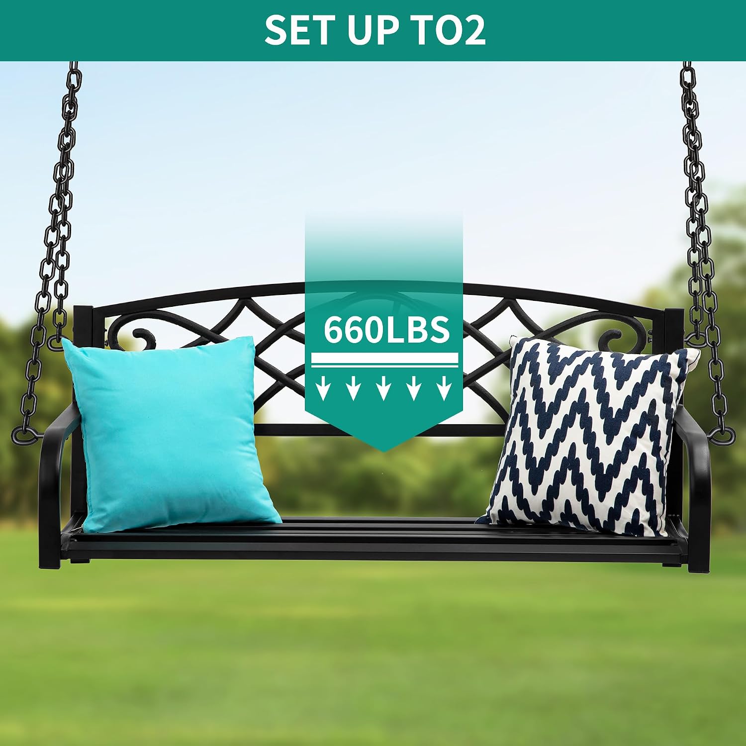 YITAHOME Heavy Duty Metal Hanging Porch Swing Chair Outdoor Swing Steel Patio Bench Lounge Capacity 660lb for Garden, Balcony, Living Room, Black Rose
