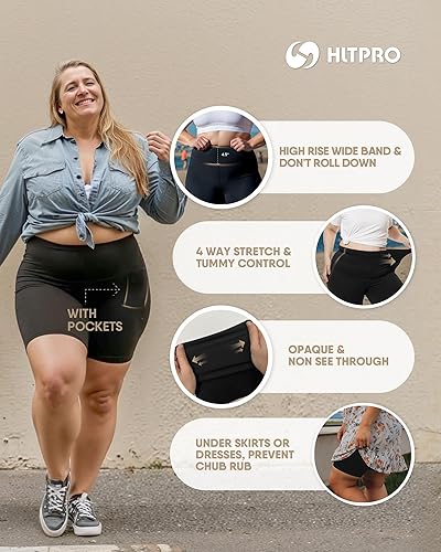 Miniatura 2 de HLTPRO Pantalones cortos de cintura alta para mujer 8 pulgadas con control de barriga para correr, entrenamiento, ciclismo, yoga