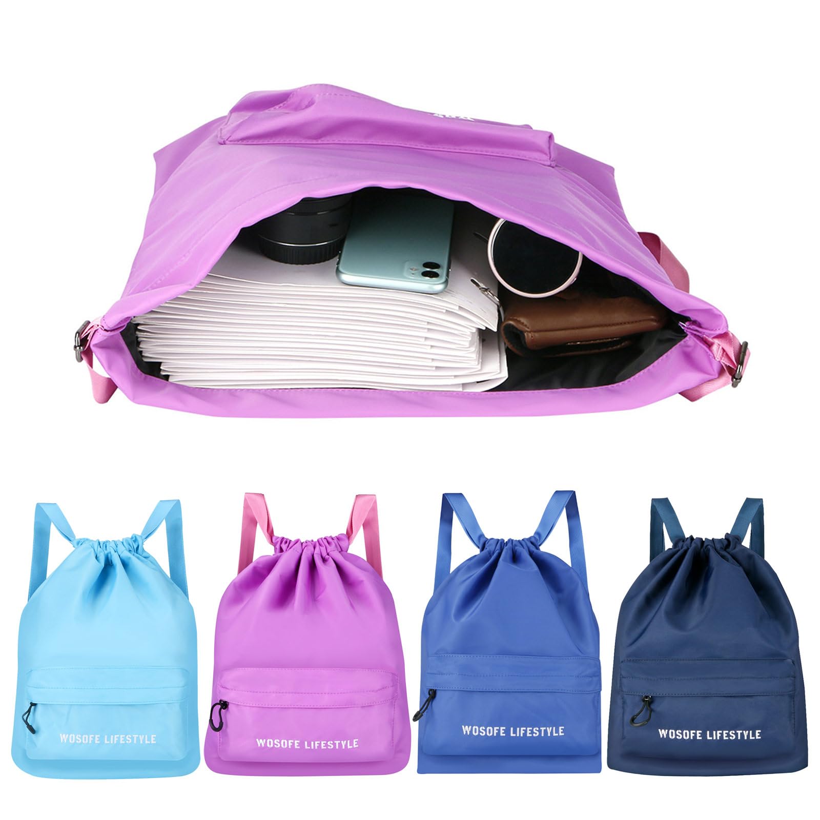 Zaino con coulisse alla moda Borsa da palestra sportiva Borsa da palestra di grande capacità Borsa sportiva per viaggi Calcio Nuoto Escursioni