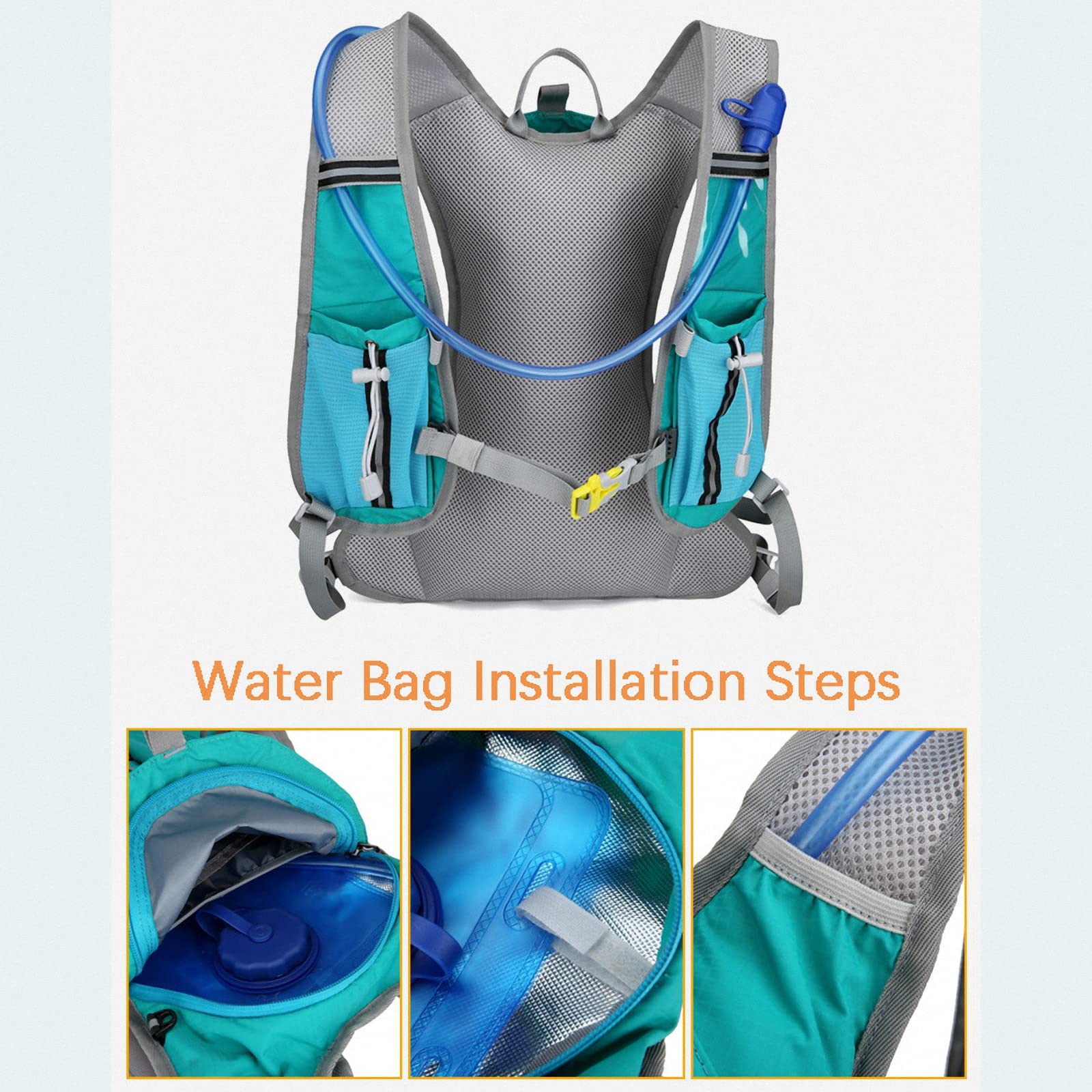 Zaino idratante Ultraleggero, Traspirante e Impermeabile con Sacca d'Acqua da 2L,Comodo da Bere,Borsa con Tracolla, per Escursionismo, Ciclismo, Arrampicata - 10L/370g