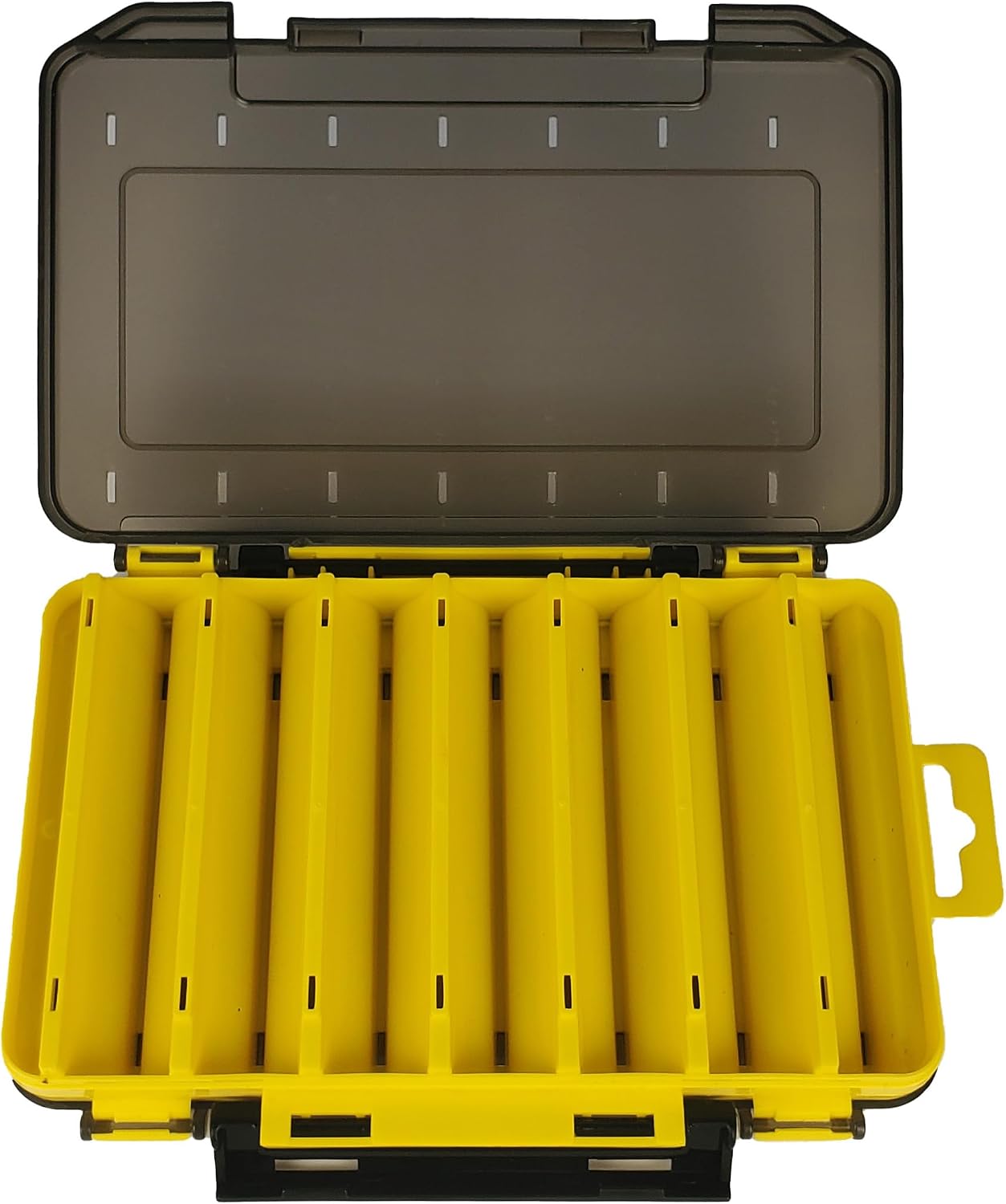 Fishing Lure Box for Minnows & Pencils, V-Slot Organizer, Y/L | V-shaped slots keep minnows, pencils & jerkbaits tangle-free; dual drain holes dry fast, double-sided, drop-resistant PP