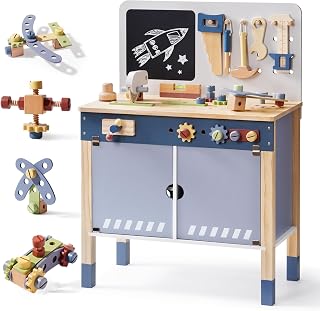 ROBOTIME Wooden Kids Tool Bench Workbench with Play Tools & Storage - Toddler Toy Workshop for Boys Girls Ages 3+