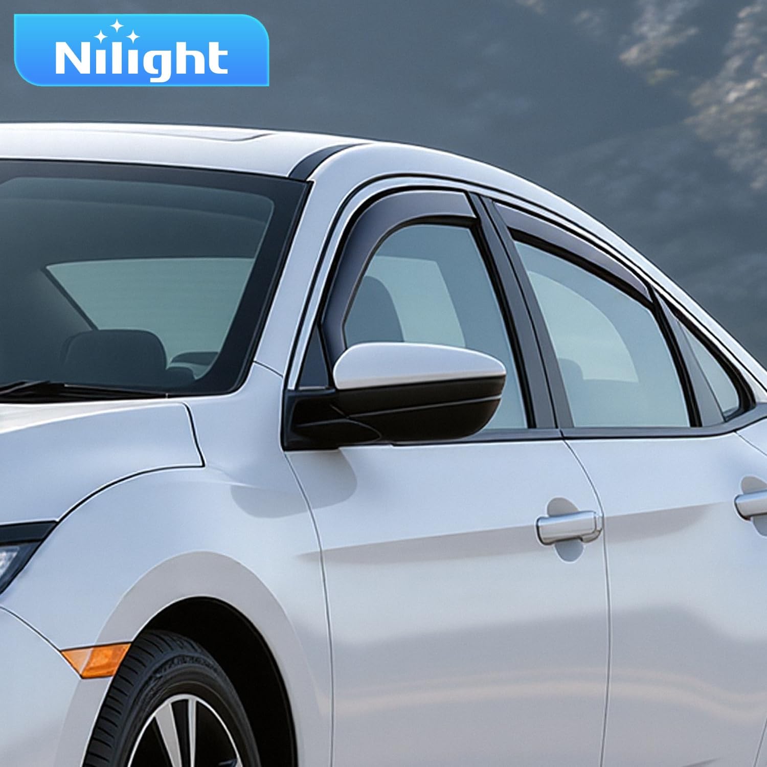 Nilight in-Channel Window Deflectors for Honda Civic Sedan 2016-2021 4 Door, Not Fit 5 Door Hatchback Model or 2 Door Coupe Model, Wind Deflectors for Cars, Light Smoky Blue, 4PCS