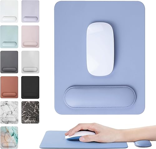 HABITU Alfombrilla de mouse de cuero vegano color azul neblina con soporte magnético extraíble y base antideslizante, alfombrilla de mouse