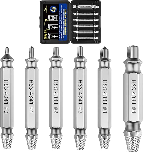 Nuovoware Juego de Extractor de Tornillos Dañados, 6 Piezas Easy Out Herramientas de Broca para Tornillos Pelados, Tuercas y Pernos, Kit Extractor