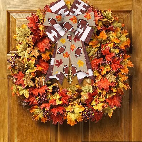 Miniatura 4 de ABTOLS 2 rollos de cintas de fútbol marrones de 10 yardas de 2.5 pulgadas, cinta de arpillera con borde de alambre, cinta de hojas de otoño para