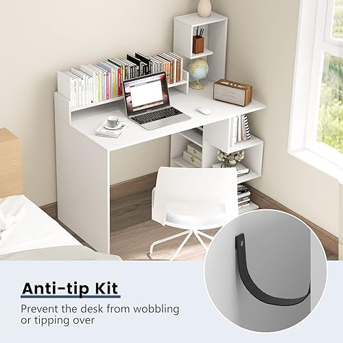 Miniatura 16 de Tangkula Escritorio para computadora con estantería de almacenamiento y gabinete, escritorio moderno de oficina en casa de 48 pulgadas con 8 Negro