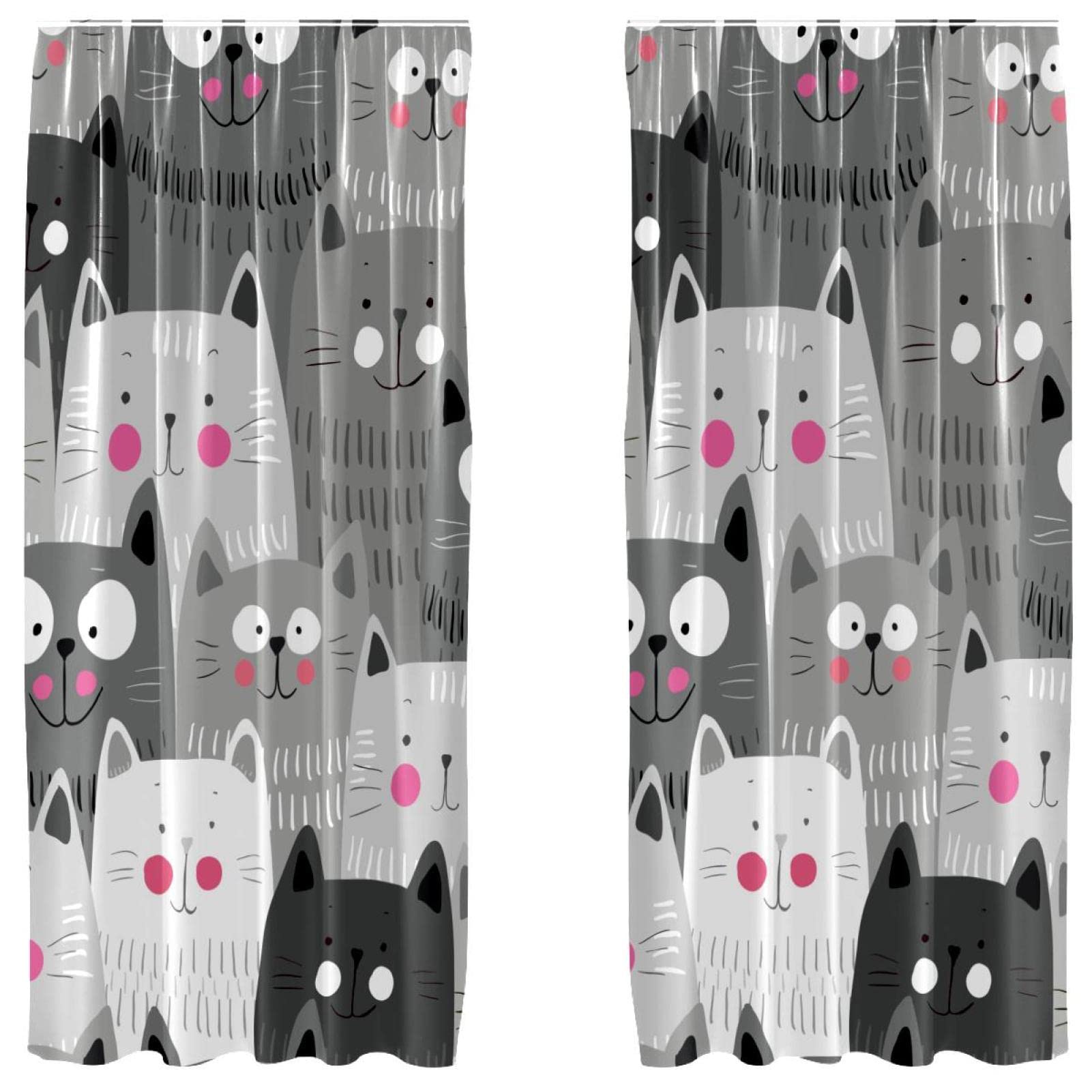 Cortinas de gato gris de 55 x 84 pulgadas juego de 2 paneles decorativos ligeros para ventana