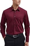 HISDERN Men's Long Sleeve Burgundy Shirt Business Bamboo Fiber Dress Shirt Regular Fit Non Iron Shirt with Pocket,L - 1