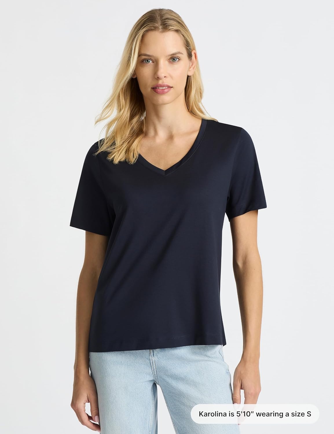 Women’s Supima® Mercerised Cotton V-Neck T-Shirt – USA-Grown Cotton, Luxury Finish, Short Sleeve, Flattering Fit - Image 2