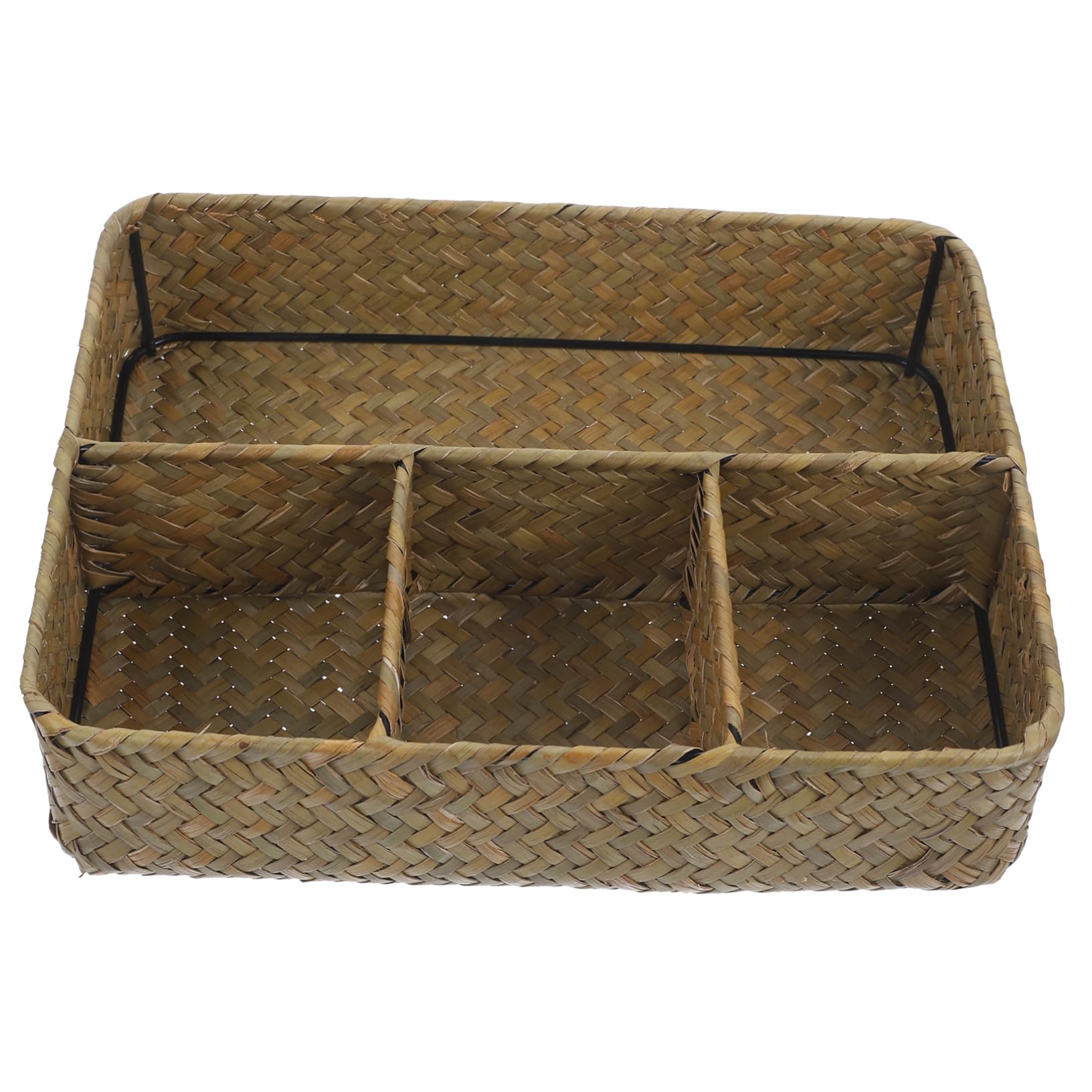 PHENOFICE Seagrass Divided Basket Rustic Wicker Storage Organizer for Tea Bags Sugar Packets Countertop