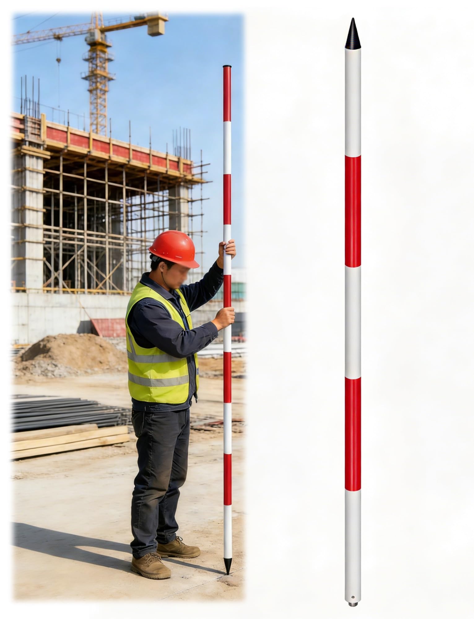 AMZBNEIDI Duty Alummsurvey Pole, Survey Rod Detachable Aluminum Range Pole Carry Bag Centering Rod Multiple Sizes(Rivets,Sharp End)