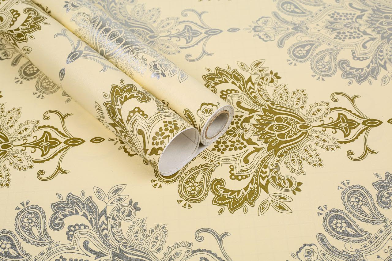 A WALLS DREAM Golden Silver Damask Self-Adhesive Peel & Stick Wallpaper, DIY Wall Sticker Wall for Home & Office, 3D Print 200 * 45 cm Approx - 45 sqft (B0D7PT192S) Amazon Price History, Amazon Price Tracker