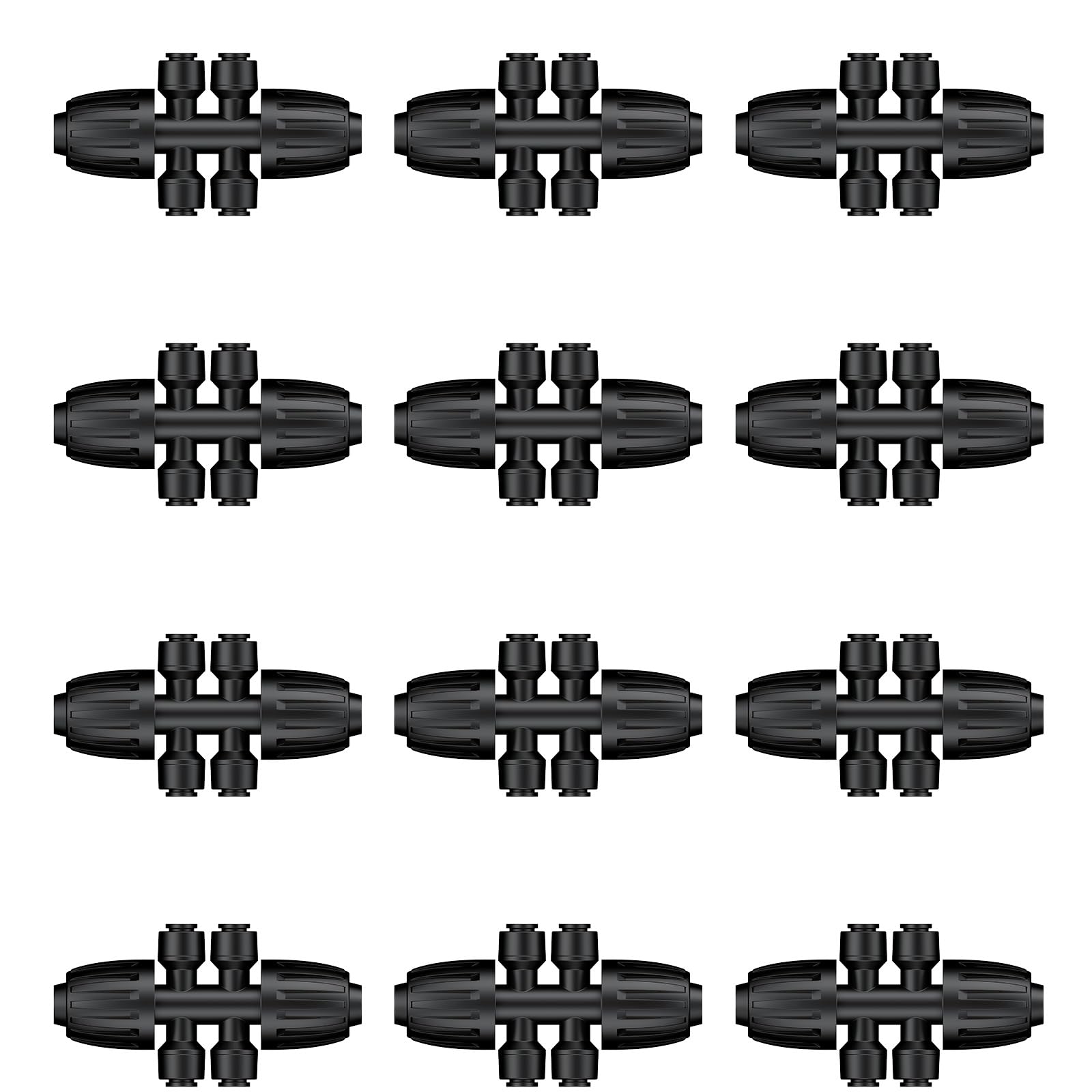 Pawfly 12 Stück 1,27 cm auf 0,64 cm Tropfbewässerungs-Verbinder, 6-Wege Barbed-T-Stück mit Sicherungsmuttern, Push-to-Fit Teile für Garten & Rasen, tropfsichere Reduzier-T-Stücke