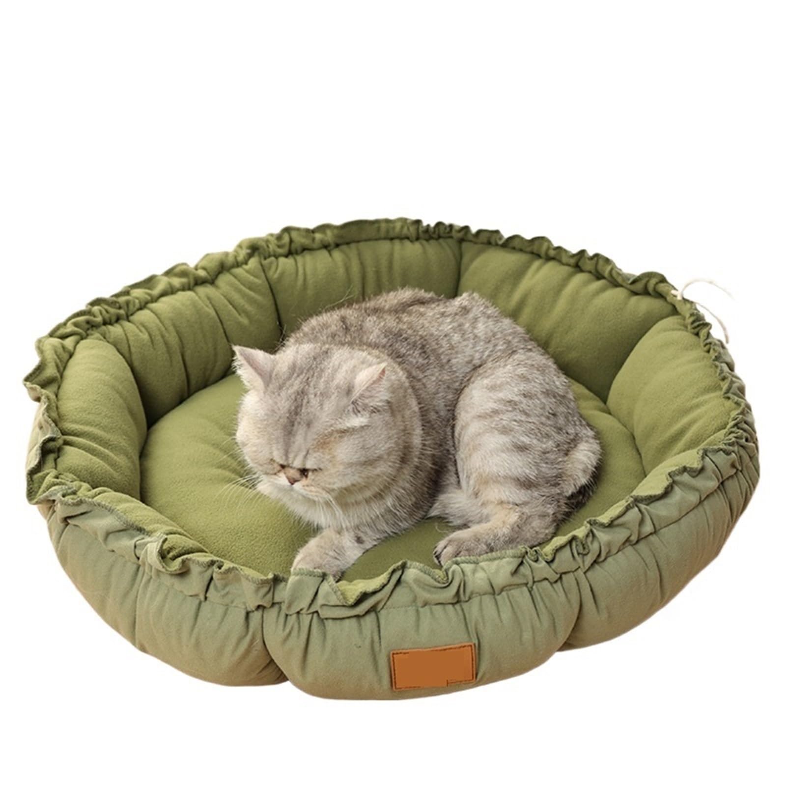 Plüschbett für Tiere Doppelseitiger Kordelzug, kreative, weiche und warme Katzenbettmatratze, waschbar, saisonales Universal-Hundezubehör for Haustiere(Dark Green,M 55 55 3)