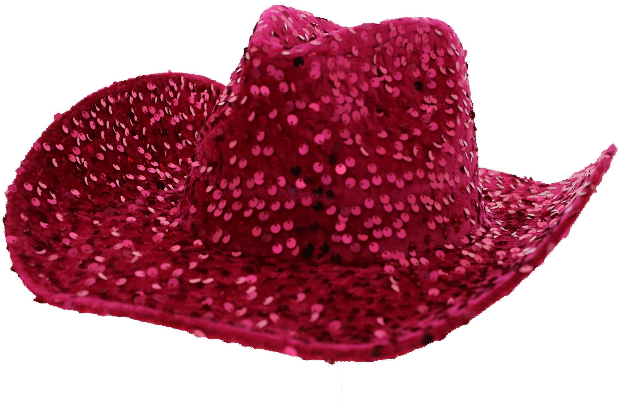 Zac's Alter Ego Fancy Dress Luxury Sequin Cowgirl/Cowboy Hat - Black, Baby Pink, Fuchsia Pink, Red or Silver