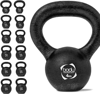 Body Revolution - Cast Iron Kettlebell Weight Set - 4Kg Kettlebells - Fitness, Aerobics & Lift Kettle Watch Workout Weights & Gym Equipment