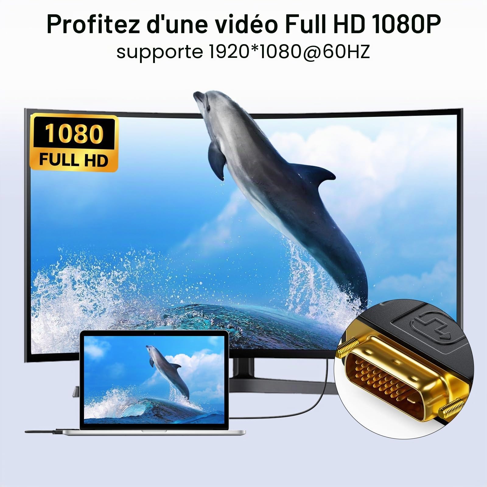 Adaptateur DVI vers HDMI 2Pack Bidirectionnel Convertisseur HDMI Femelle vers DVI-D Mâle Plaqué Or 1920x1200 1080P