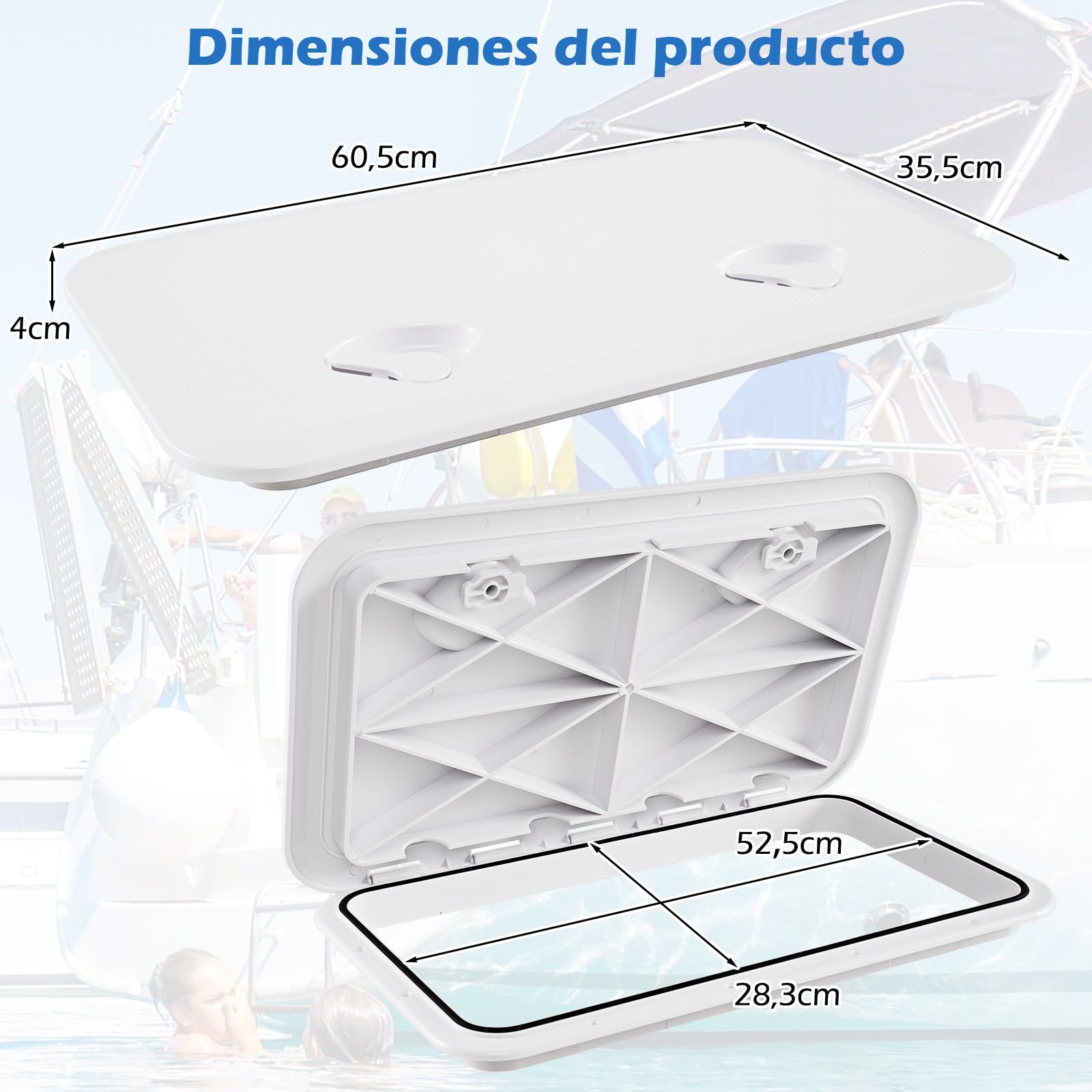 COSTWAY Escotilla de Barco 60,5 x 35,5 cm, Escotilla de Acceso a la Cubierta Marina con Bisagra de Tapa de Apertura de 180° y Superficie Antideslizante, Tapa Rectangular para Barco, Yate, RV