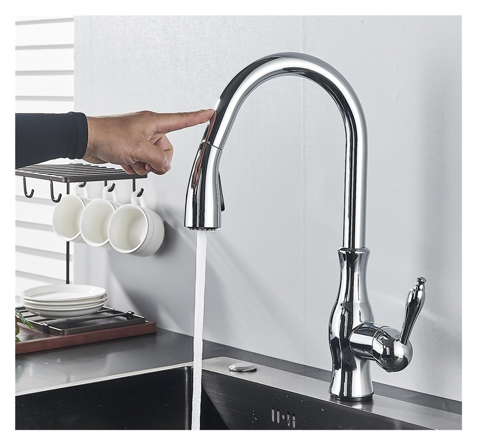 Robinet de cuisine à capteur noir mitigeur extractible avec commande tactile sensible