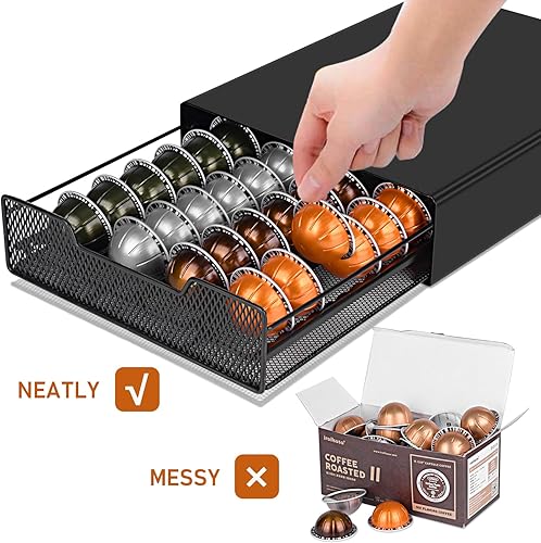 Miniatura 5 de WORBIC Almacenamiento de cápsulas de café de metal, Nespresso Pods Vertuo soporte para hasta 36 cápsulas grandes o 40 pequeñas Vertuo, soporte para