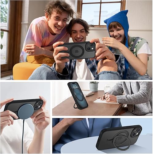 Miniatura 8 de YINLAI Funda para iPhone 15 Pro Max de 6.7 pulgadas, magnética compatible con Magsafe con soporte de anillo giratorio de 360, soporte delgado