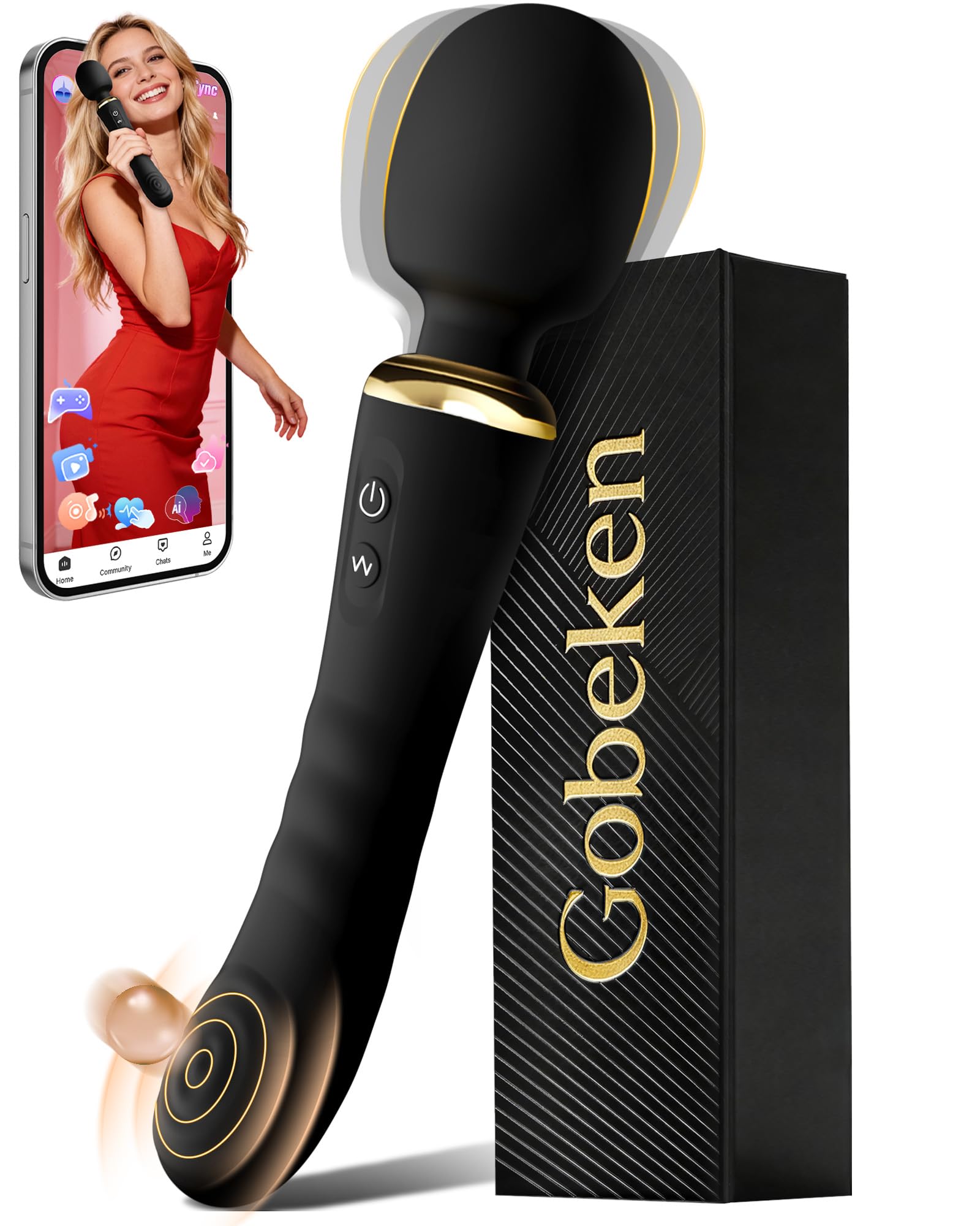 Gobeken Sex Spielzeug für die Paare Frau Männer Doppelkopf, Vibrator Vibratorensets für Frauen App-Steuerung, Sex Toys Sexspielzeug 5 Frequenz Vibration für Frauen 10 Stärke Dildo Analplug Schwarz