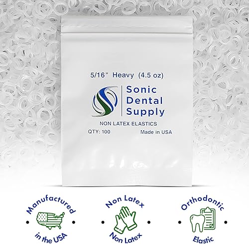 Miniatura 2 de Bandas elásticas ortodónticas de 5/16 pulgadas, pesadas, 4.5 onzas, paquete de 100 unidades, sin látex transparente, pequeñas, frenos, trenzas de