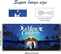 Vista 2 de Christmas Nativity Garage Door Banner Cover Decorations 6x13ft, Extra Large Fabric Nativity Scene Christmas Backdrop Photo Booth Background Yard