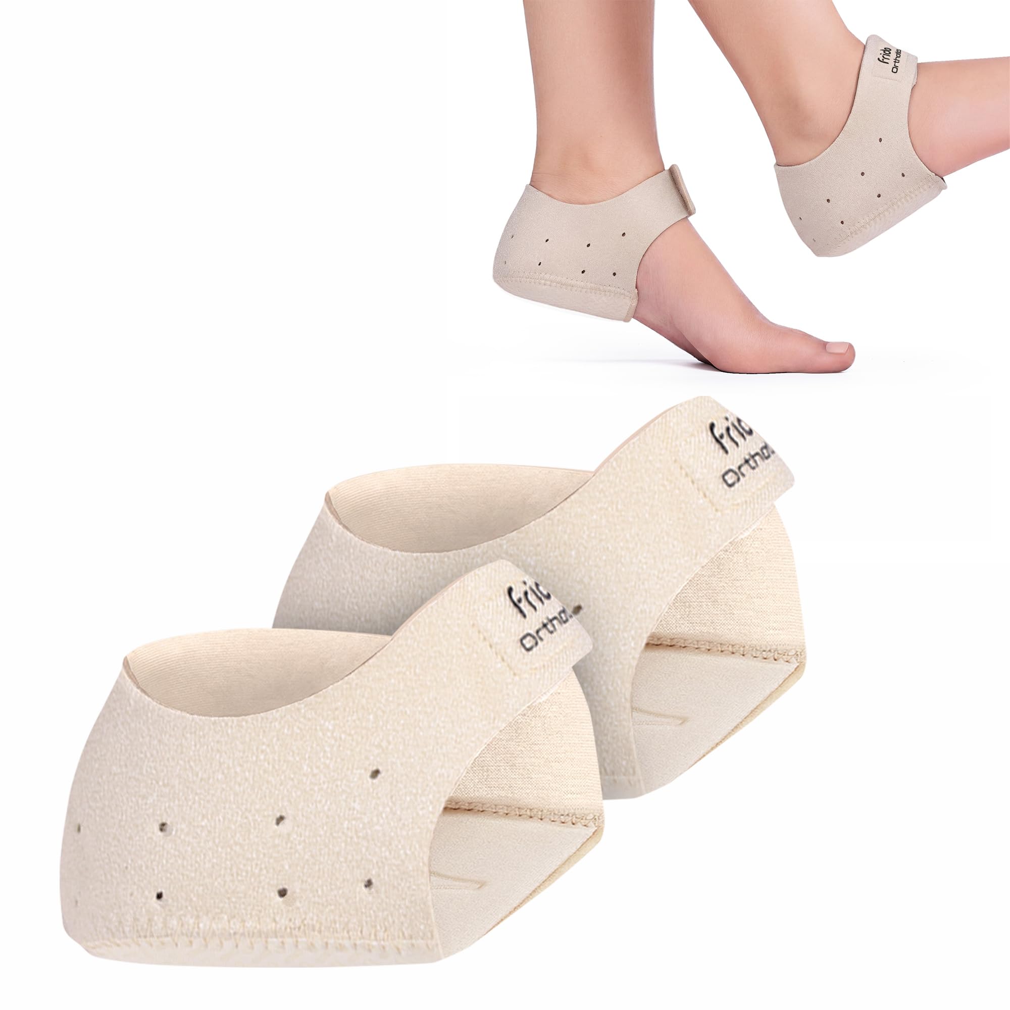Frido Orthotics Heel Protector for Heel Pain Relief | Gel Heel Pad with Velcro Strap | Anti-Slip Heel Cup Cushion for Men & Women | Plantar Fasciitis, Heel Spurs, Shoe Bite Support | Beige| Size - L discount deal