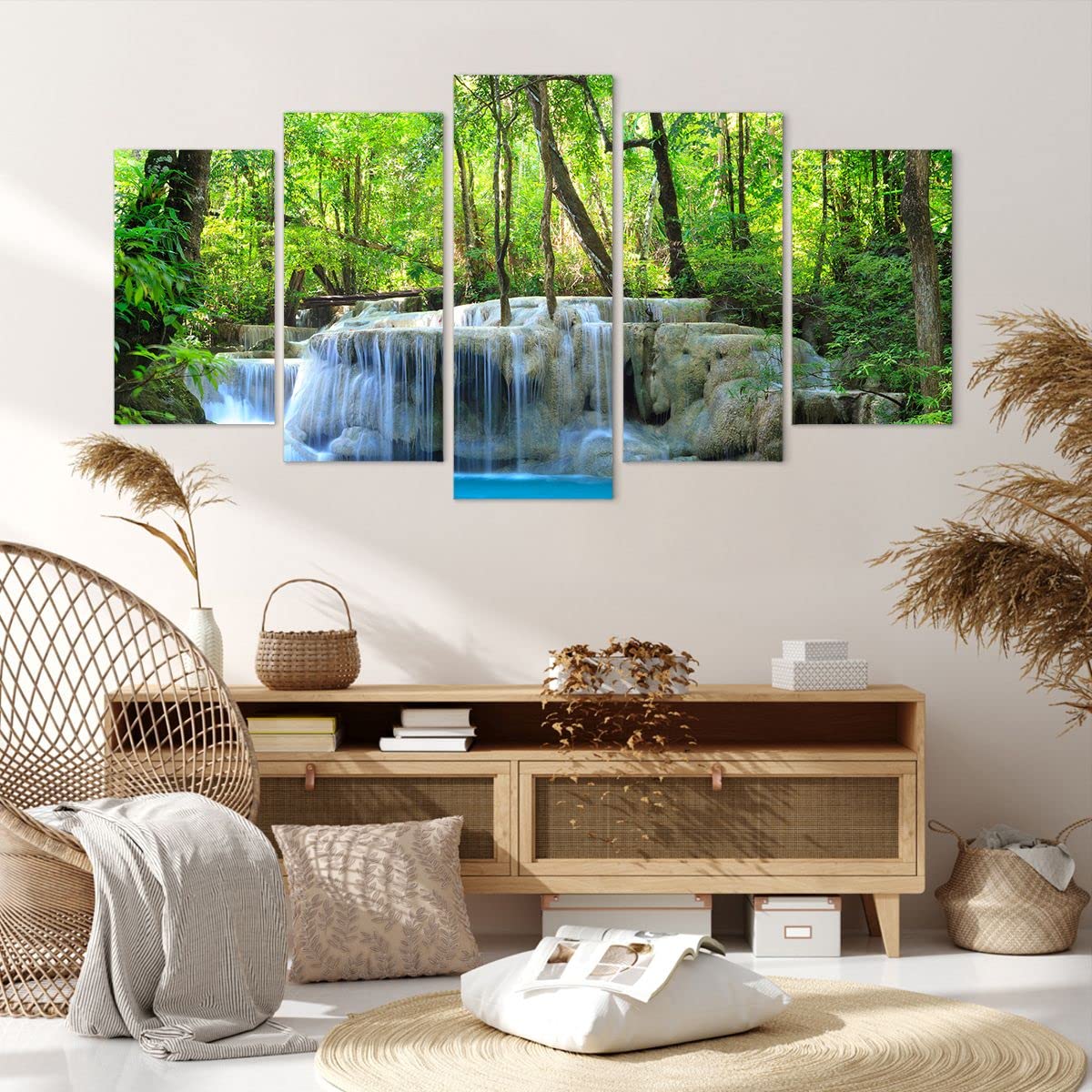 Aquarell Wald Wandbild-Set »Goldener Wald« – Aquarell-Landschaft Auf Leinwand | 3-teilig | Für Wohnzimmer, Schlafzimmer, Büro | Moderne Wanddekoration Gold Wald Leinwand Bilder