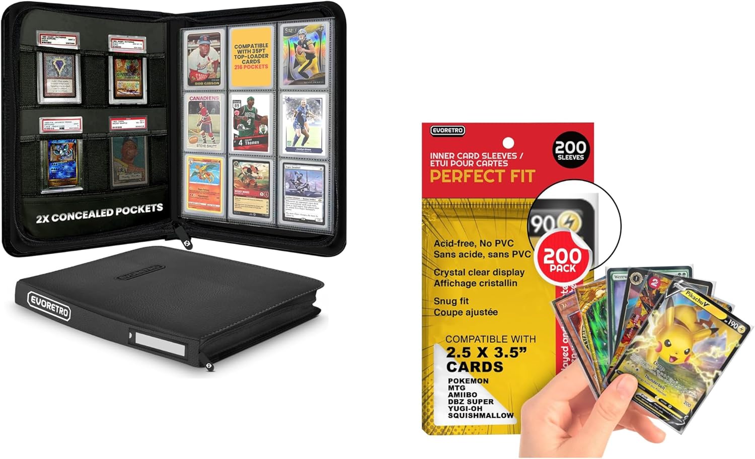 Toploader Binder 216 Slots + 200 Card Sleeves Bundle – 9 Pocket Album w/PSA Slab Holders & Airtag Slot for Trading Cards