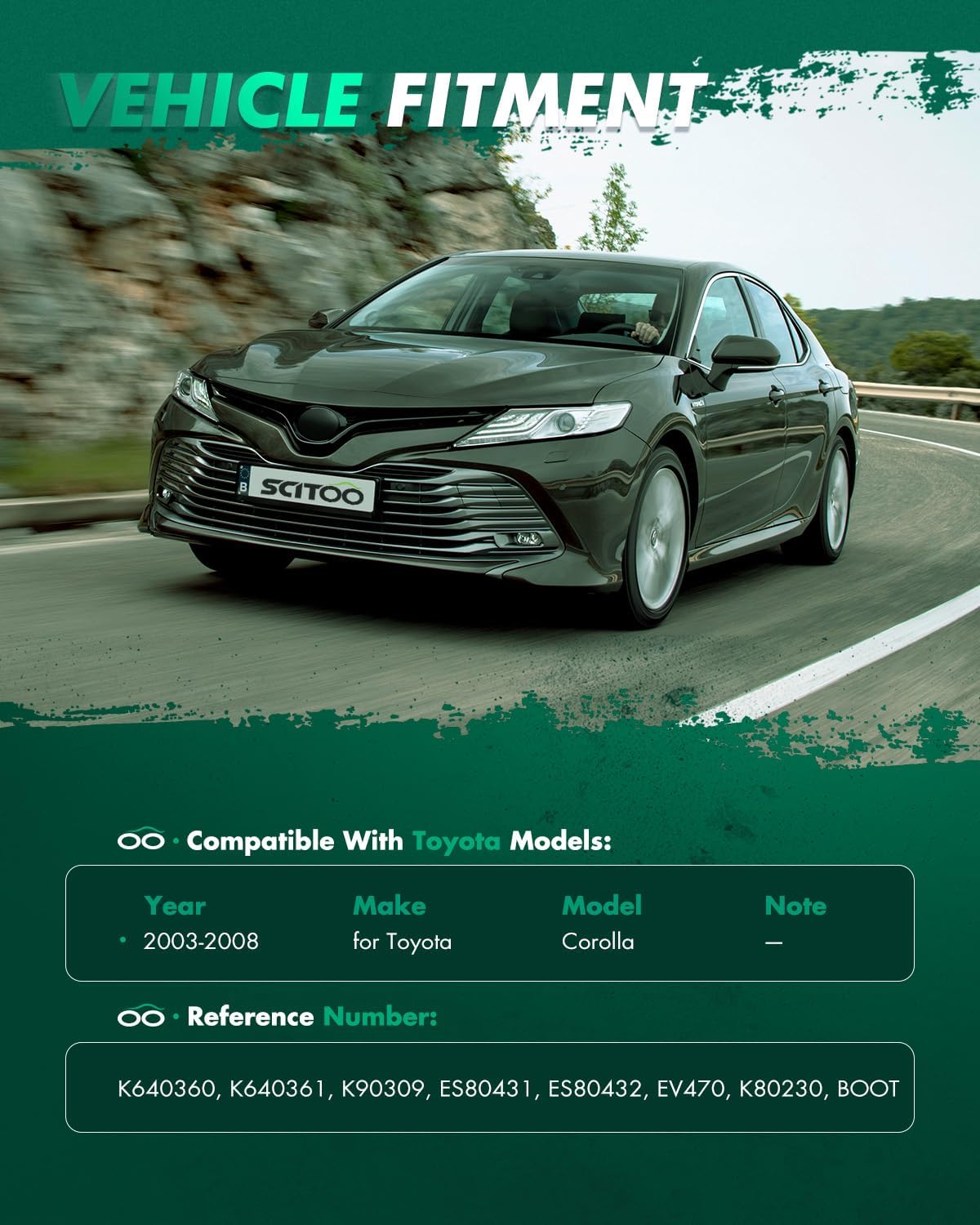 SCITOO 12pcs Front Suspension Kit Lower Control Arm Ball Joints Sway Bar Links Inner Outer Tie Rod Ends w/Steering Boots fit for 2003-2008 for Toyota Corolla