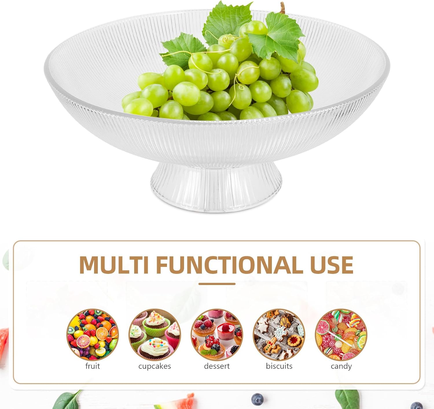 GARVALON Glass Fruit Bowl with Pedestal Crystal Glass Footed Serving Bowl for Entertaining Modern Decorative for Kitchen Table Centerpiece