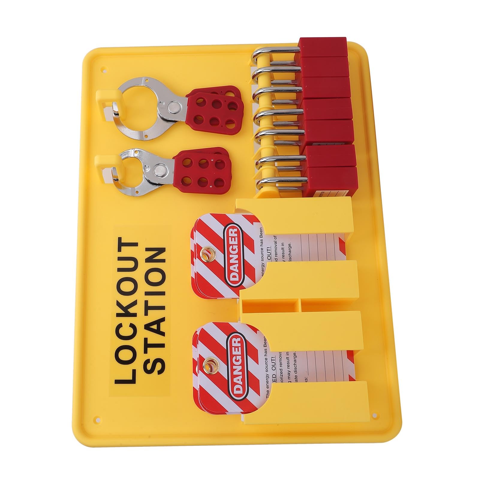 Lockout Tagout Station Kit di blocco di sicurezza industriale con 10 2 lucchetti Haspp per manutenzione meccanica e centrali elettriche, PC, giallo, 15,15 x 11,41 pollici