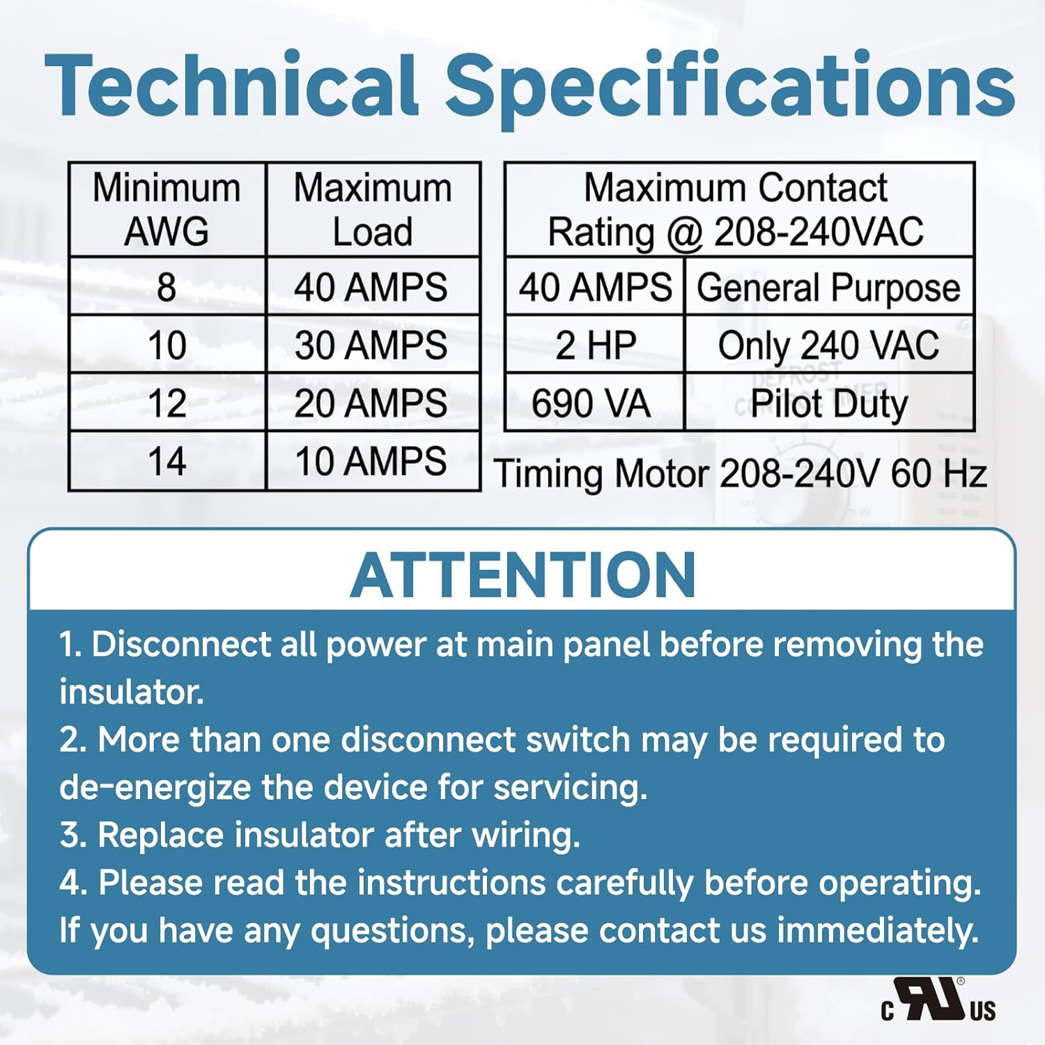 M814520 Commercial Refrigeration Defrost Timer Without Metal Enclosure, 240V 40A for Refrigerator Condensing Units
