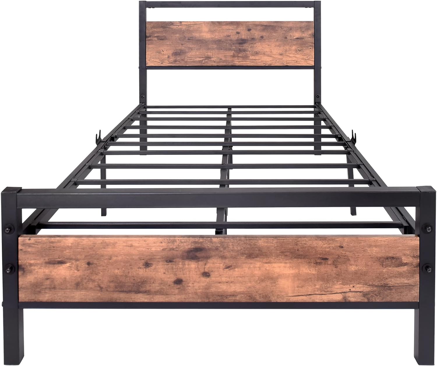BOFENG Twin Bed Frame with Wood Headboard Farmhouse Bed,Single Bed Frame,Heavy Duty Metal Platform Bed Frame Twin Size No Box Spring Needed,Firm Mattress Foundation,Brown - Image 7