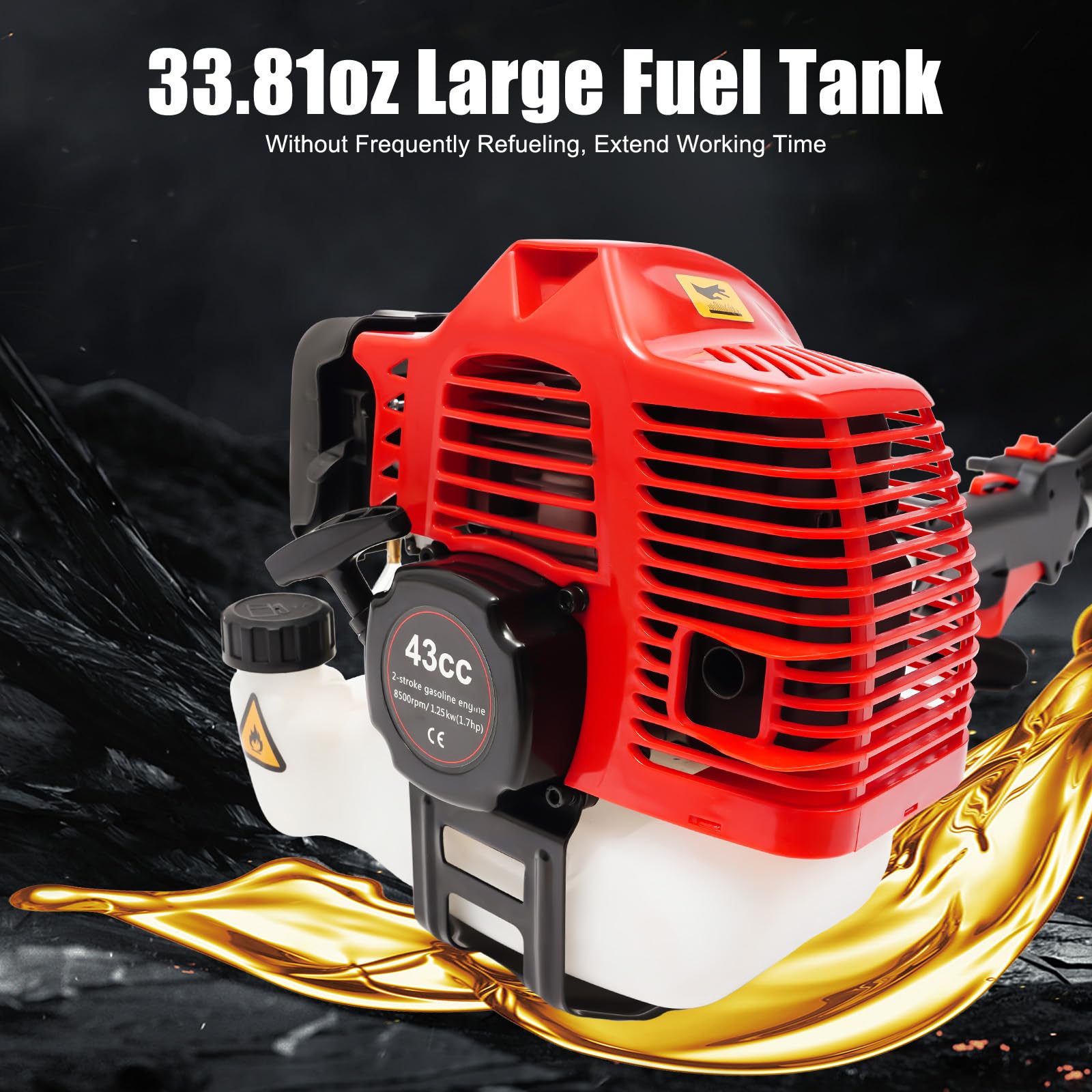 Cortasetos de gasolina, 1,25 kW, 43 CC, gasolina, 8500 rpm, telescópico, cortasetos, para podar árboles, jardines domésticos, parques, zonas verdes