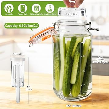 YBCPACK 2 Pack 2L Glass Fermentation Jars with Weight & Airlocks-Wide Mouth