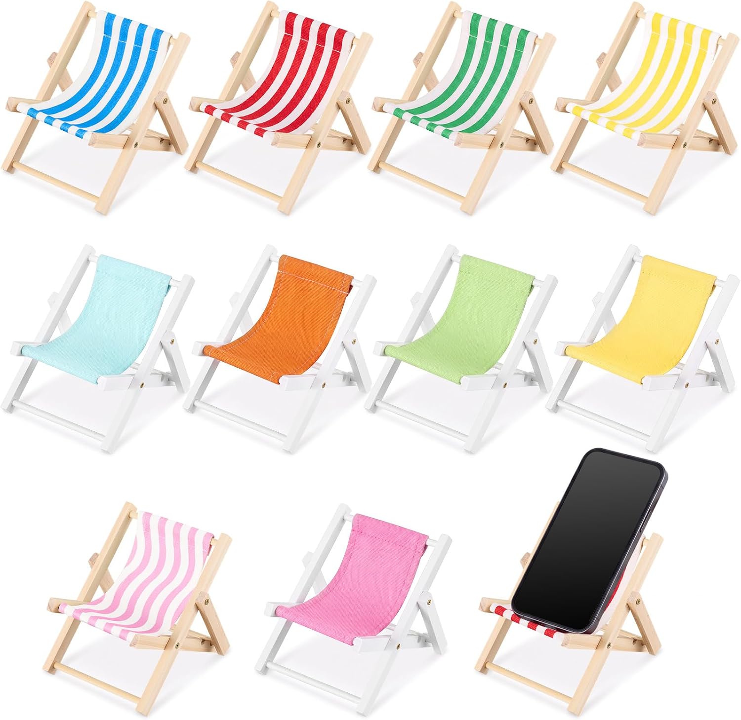Flutesan 10 Pcs Large Folding Wooden Beach Chair Phone Holder