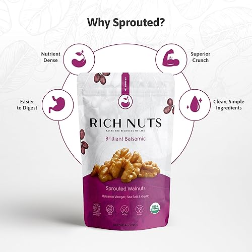 Miniatura 4 de Rich Nuts Brilliant Balsamic Gourmet - Nueces germinadas  Veganas, Paleo, Keto  Vinagre balsámico, ajo y sal marina  No tostadas, deshyrdated,
