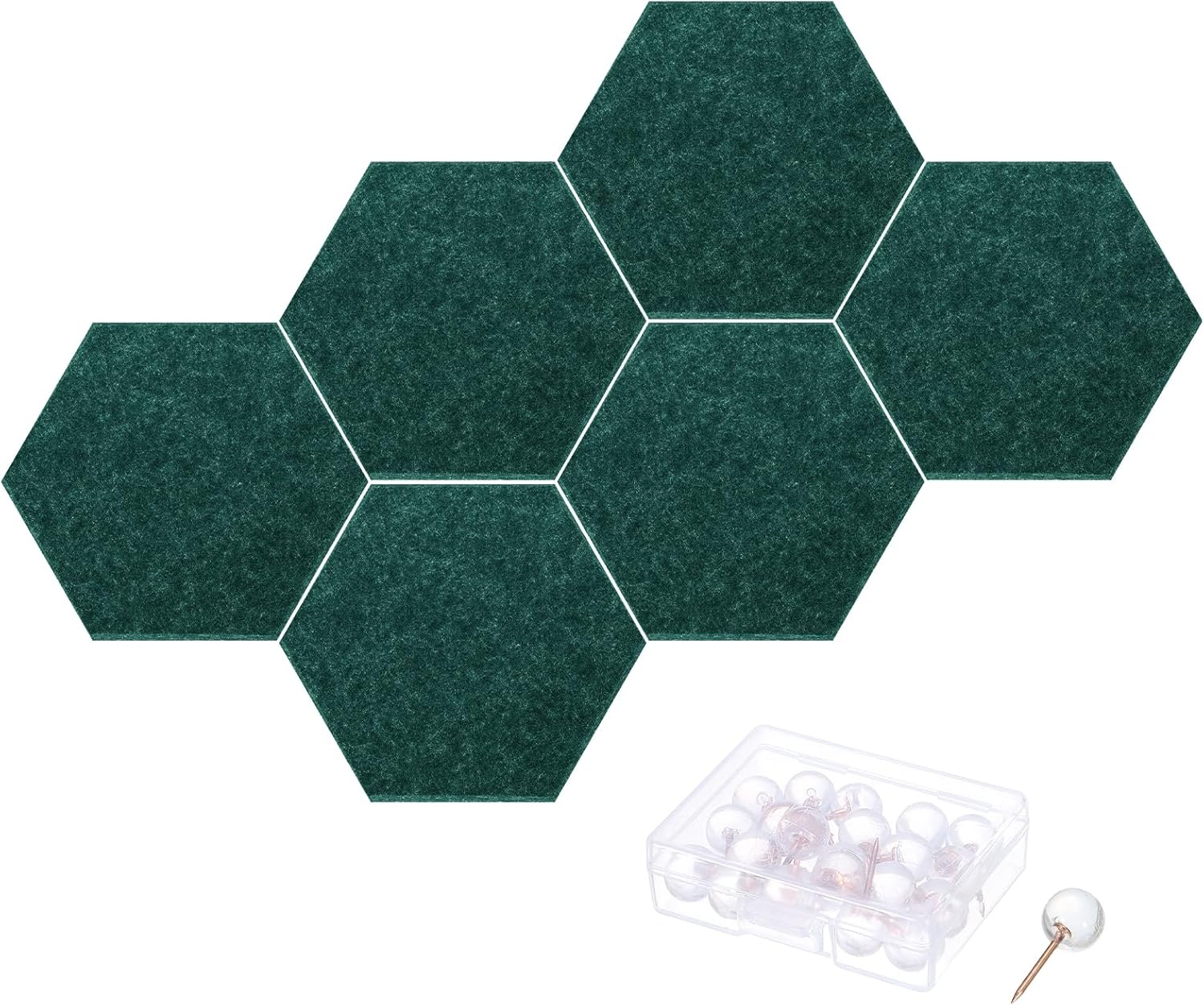 PATIKIL Felt Bulletin Board, 12"x10", 6 Packs Self Adhesive Hexagon Felt Tiles for Sound Proofing Wall Panels for Home Office Recording Studio,Game Room, Blackish Green